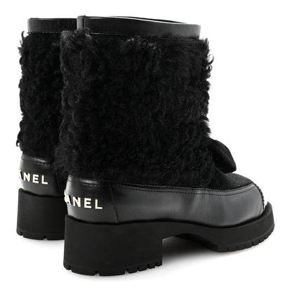 Chanel Shearling Lambskin Calfskin Patent Bow Short Boots 36 Black 5 of 10