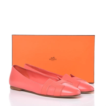 Hermes Calfskin Epsom Nice Ballerina Flats 37.5 Sorbet 10 of 10