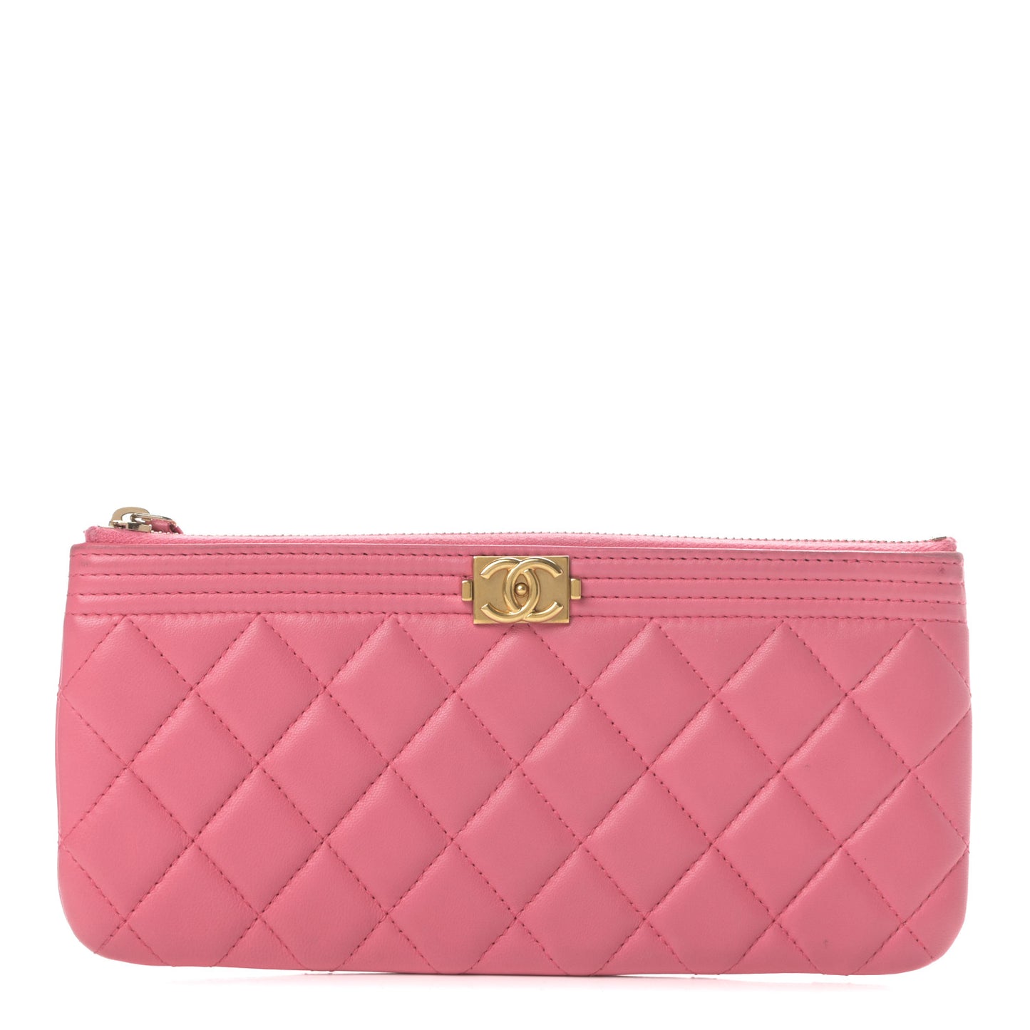 Lambskin Quilted Small Boy Zipped Pouch Pink