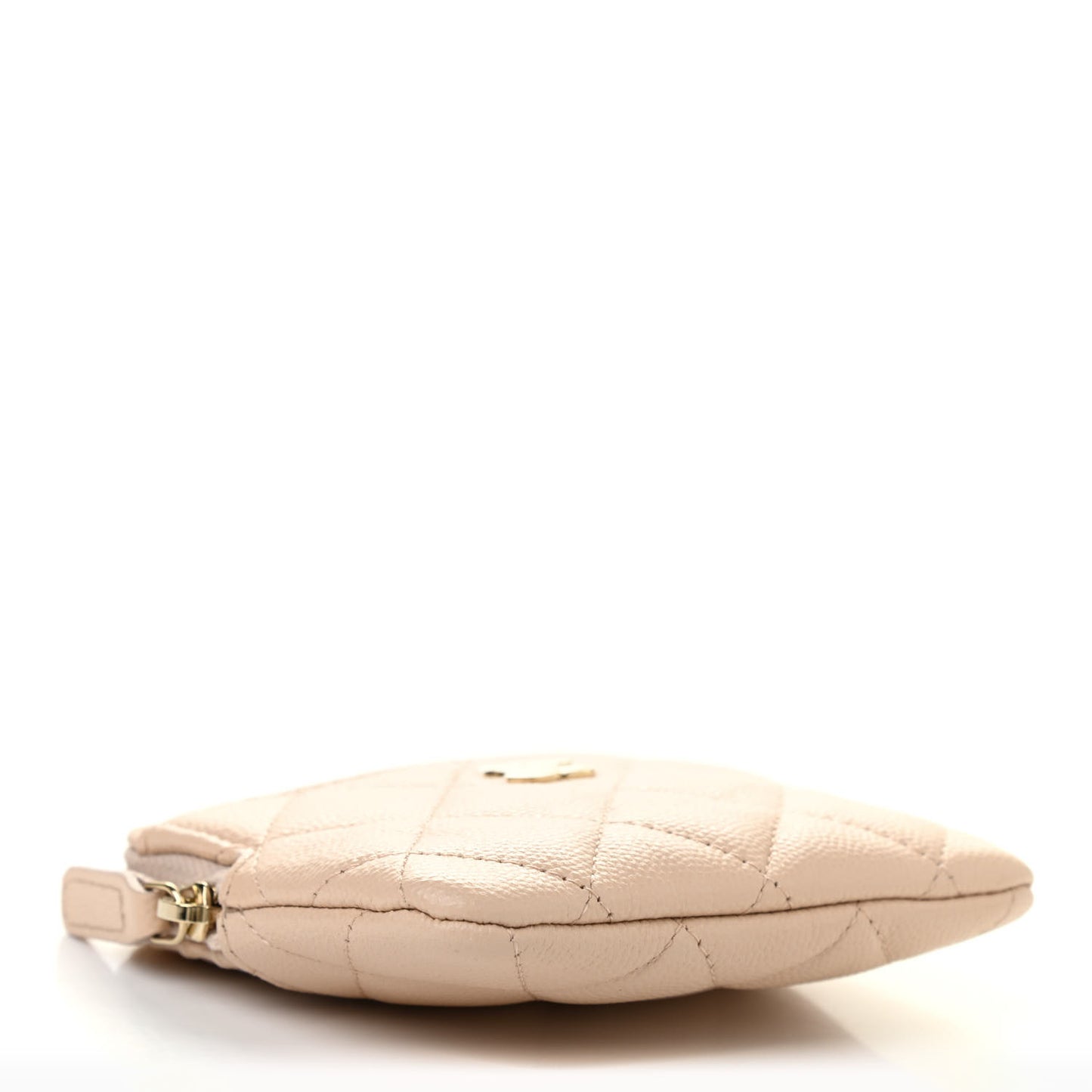 Caviar Quilted Zip Card Holder Wallet Light Beige