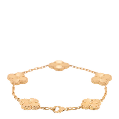 Van Cleef & Arpels 18K Yellow Gold 5 Motifs Guilloche Vintage Alhambra Bracelet 2 of 4