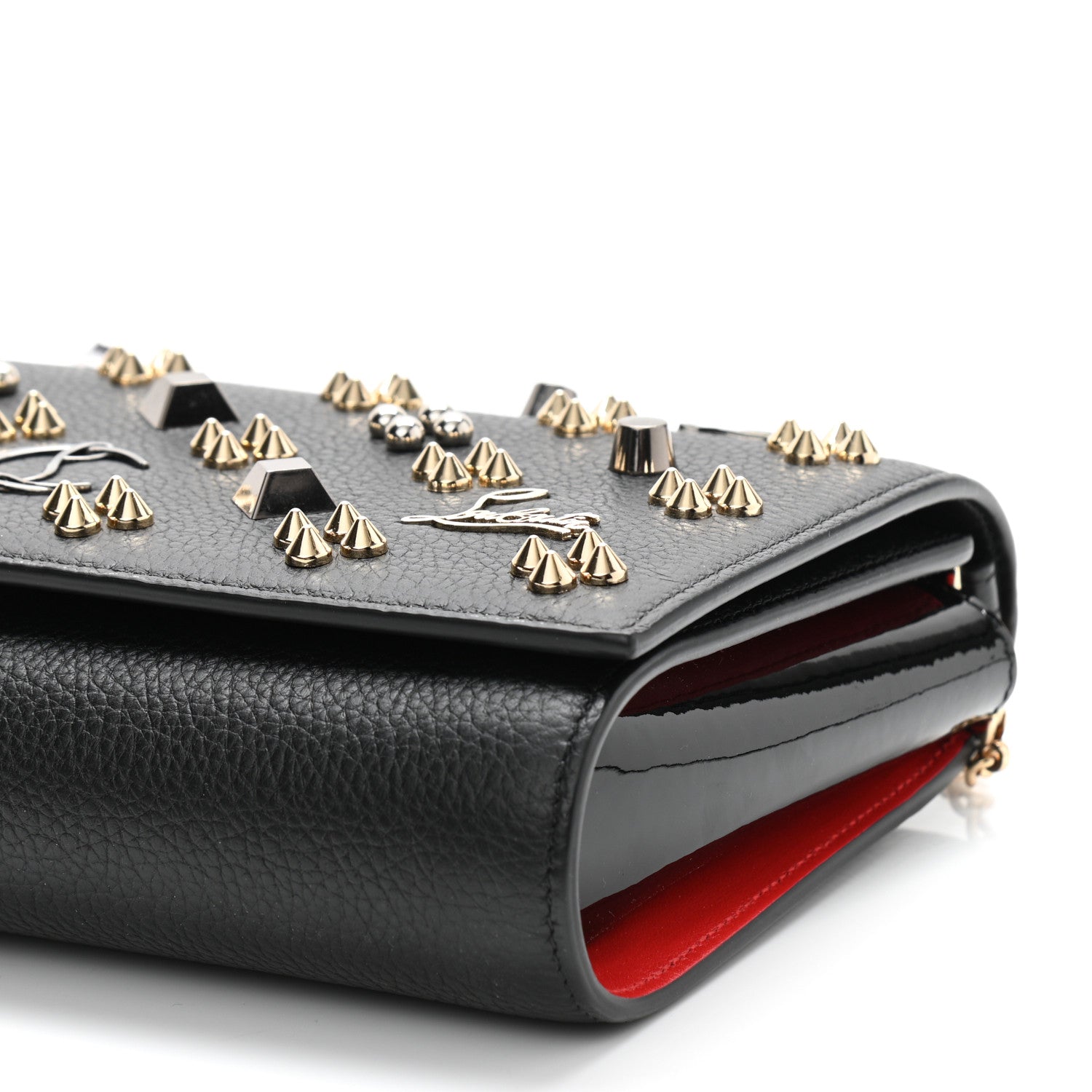 Christian Louboutin Grained Calfskin Spikes Loubinthesky Paloma Wallet On Chain Black Multimetal 17 of 19