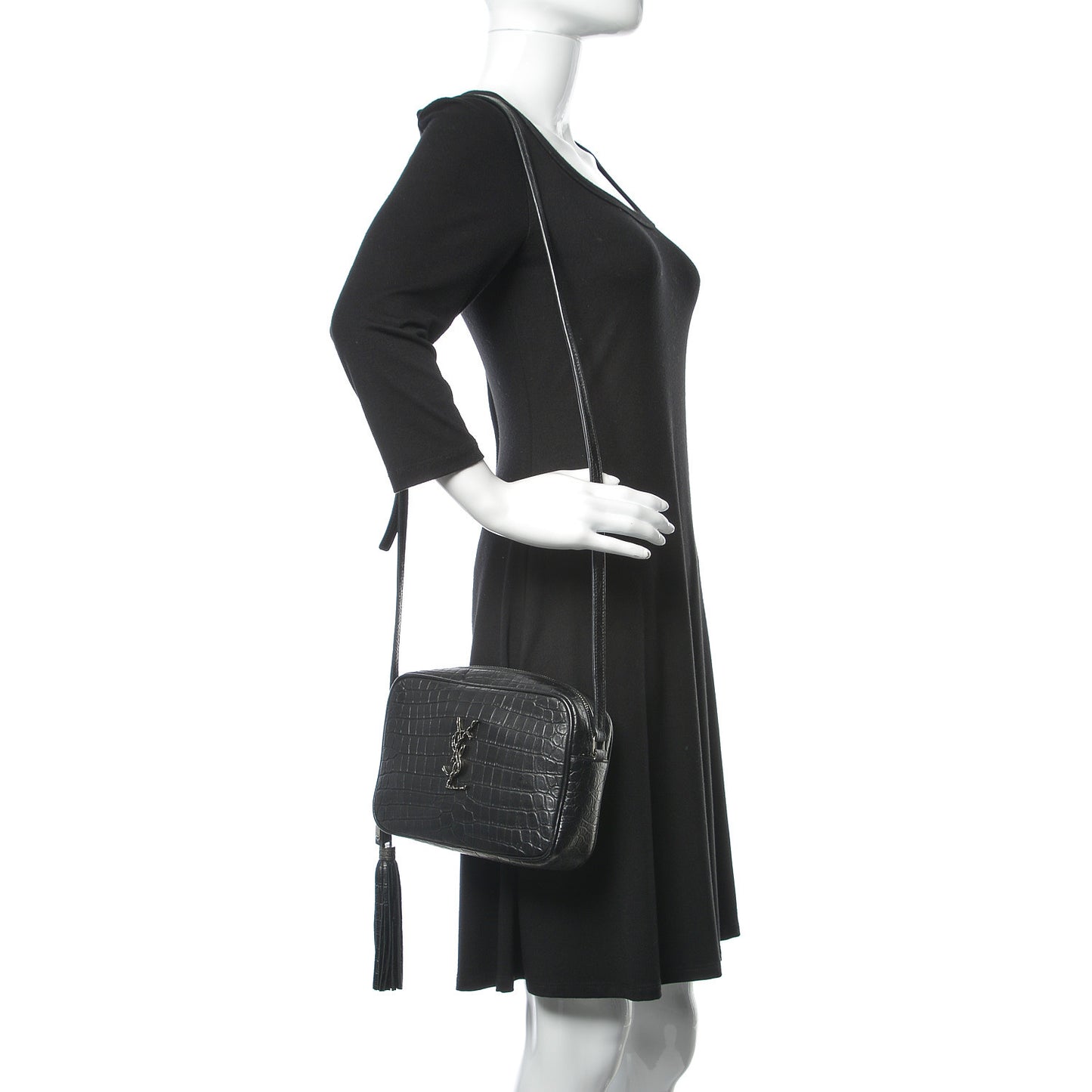 Patent Calfskin Crocodile Embossed Monogram Lou Camera Bag Black