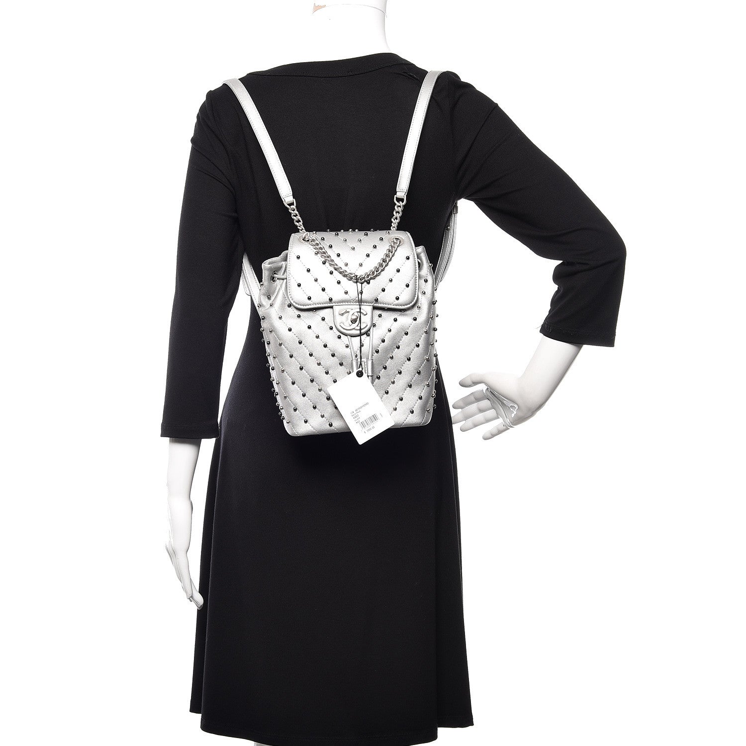 Chanel Metallic Lambskin Chevron Quilted Studded Stud Wars Backpack Silver 2 of 10