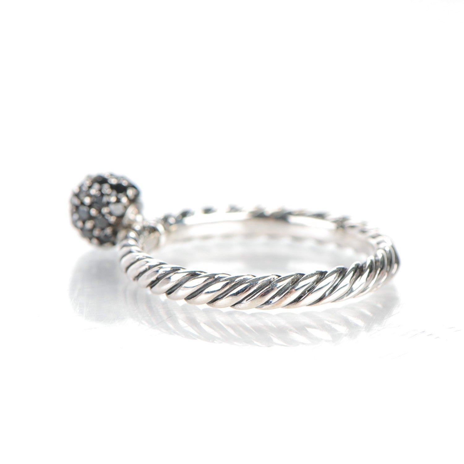 David Yurman Sterling Silver Black Diamond 6mm Element Ball Ring 53 6.5 3 of 4