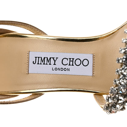 Jimmy Choo Metallic Calfskin Crystal Embellished Bing 120 Wedge 37.5 Gold 6 of 10