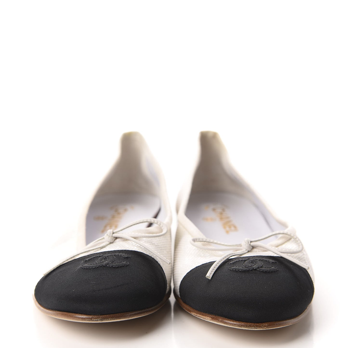 Fabric Glitter Grosgrain Cap Toe CC Ballerina Flats 41 White Black