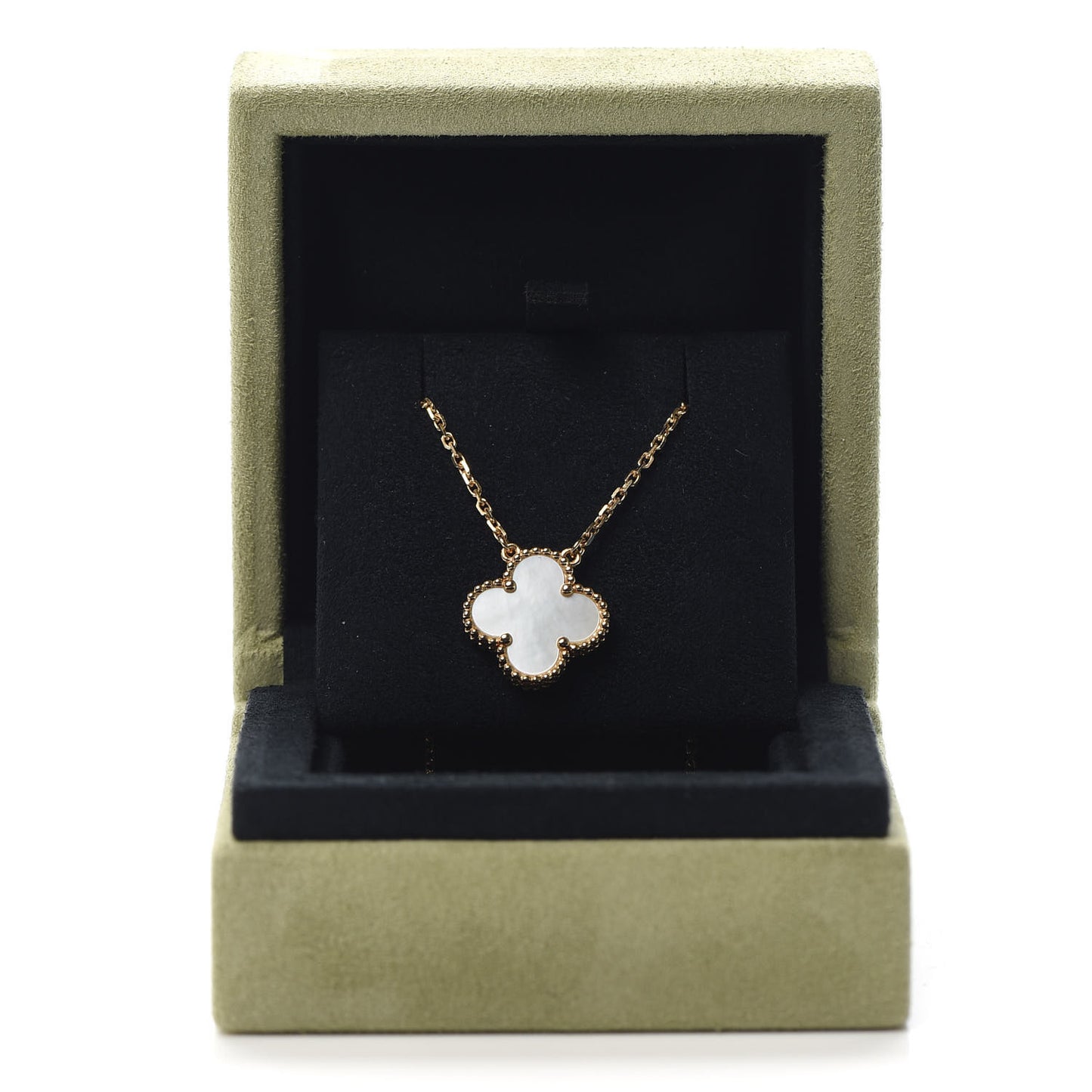 18K Yellow Gold Mother of Pearl Vintage Alhambra Pendant Necklace