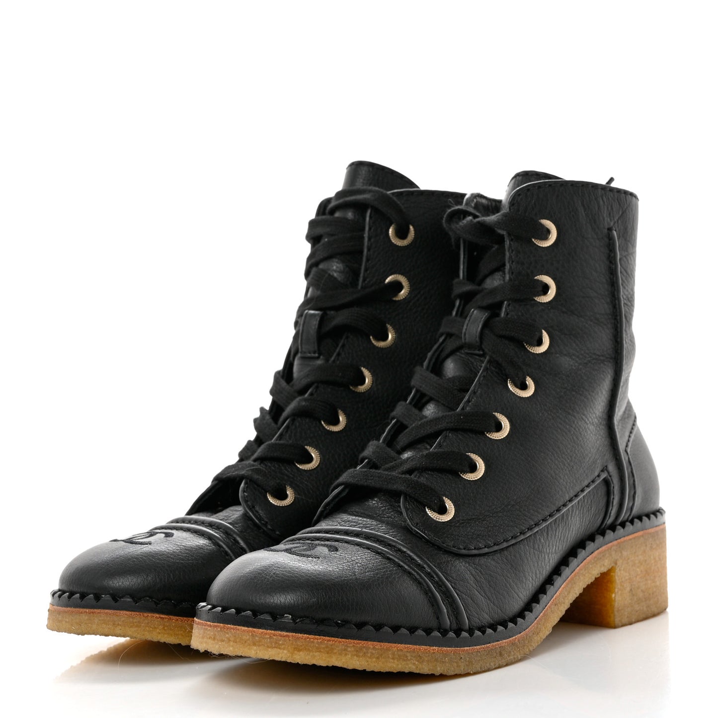 Calfskin Lace Up Combat Boots 37.5 Black