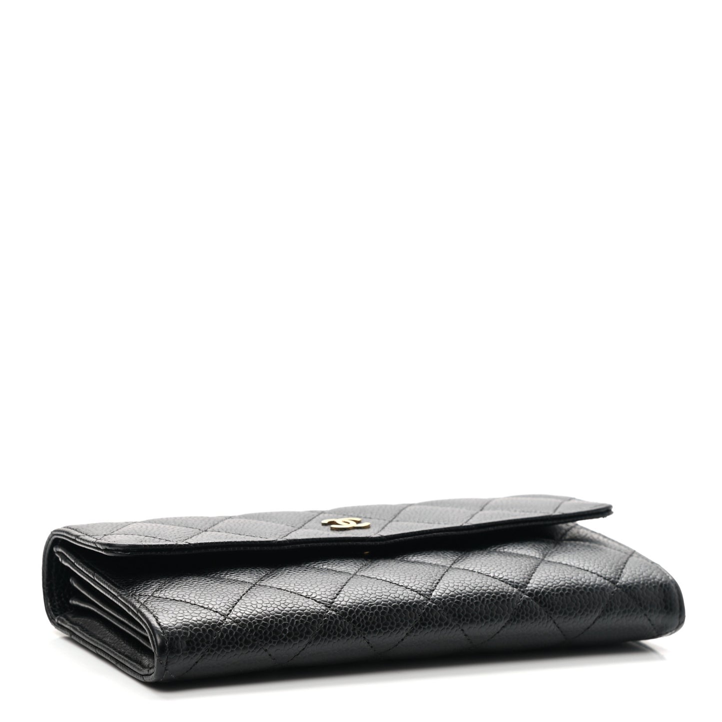 Caviar Quilted Large Gusset Flap Wallet Black
