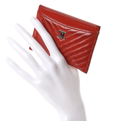 Chanel Patent Quilted Chevron Card Holder Red 2 of 13