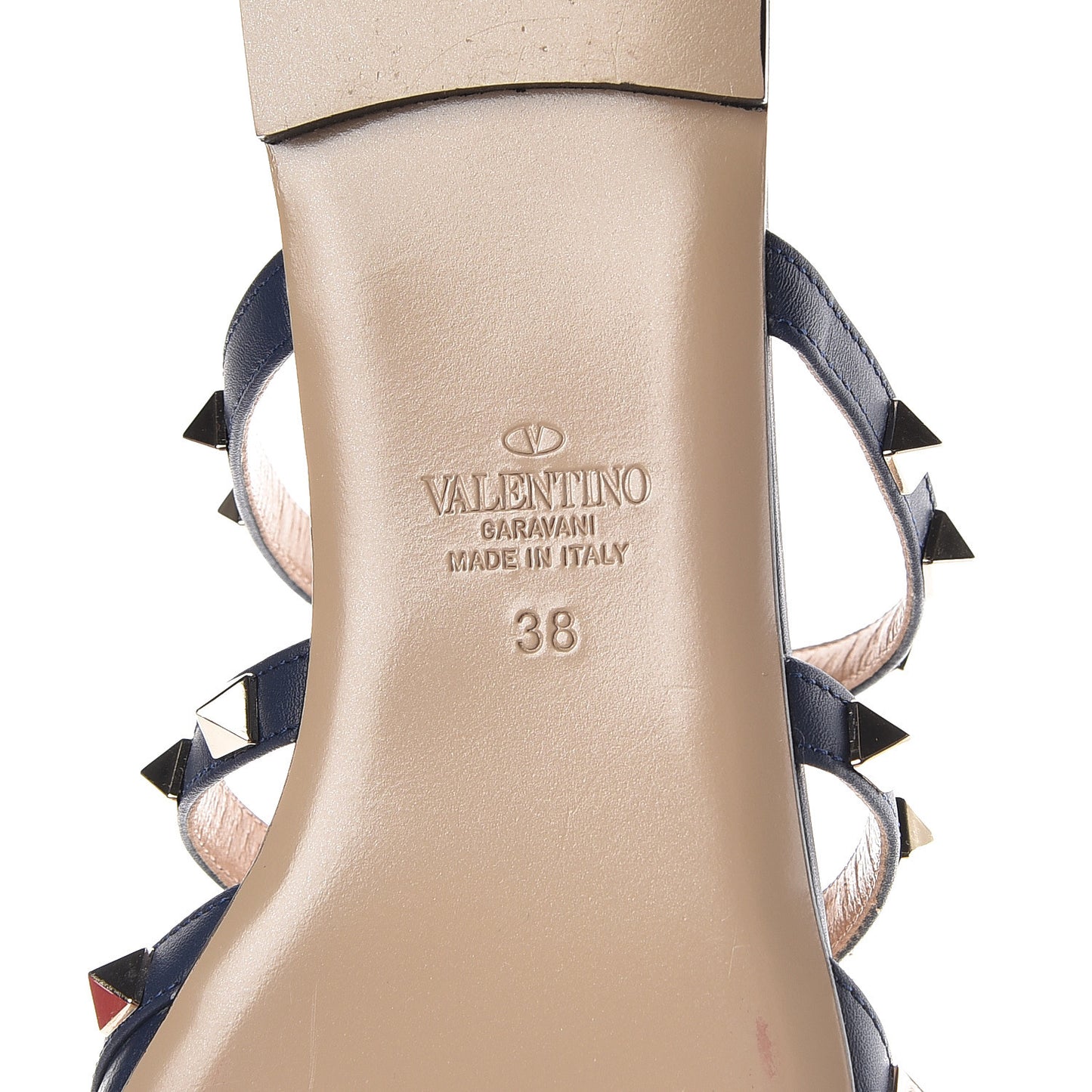 Pebbled Calfskin Rockstud Flat Cage Mules 38 Pure Blue