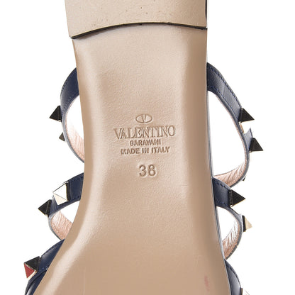 Valentino Garavani Pebbled Calfskin Rockstud Flat Cage Mules 38 Pure Blue 7 of 8
