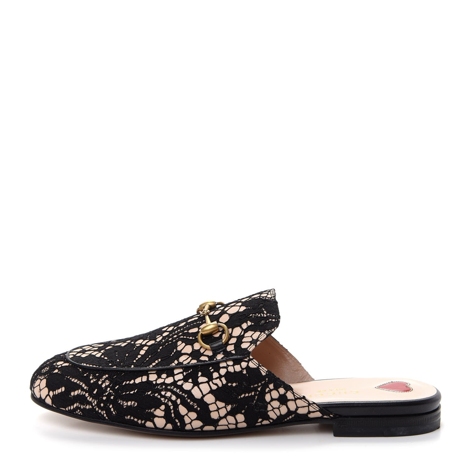 Gucci Lace Malaga Kid Womens Princetown Slippers 37 Black Skin Rose 1 of 10