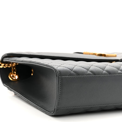 Saint Laurent Grain De Poudre Textured Mixed Matelasse Large Triquilt Monogram Satchel Storm 17 of 19