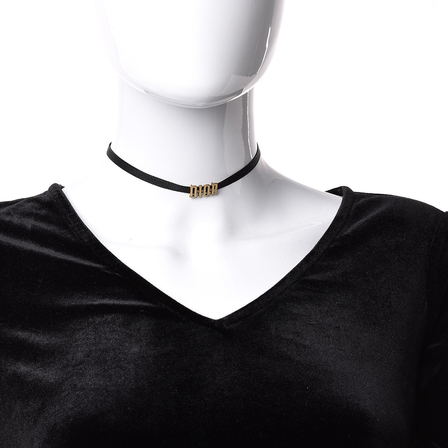 Grosgrain Ribbon Dior Logo Choker Necklace Black