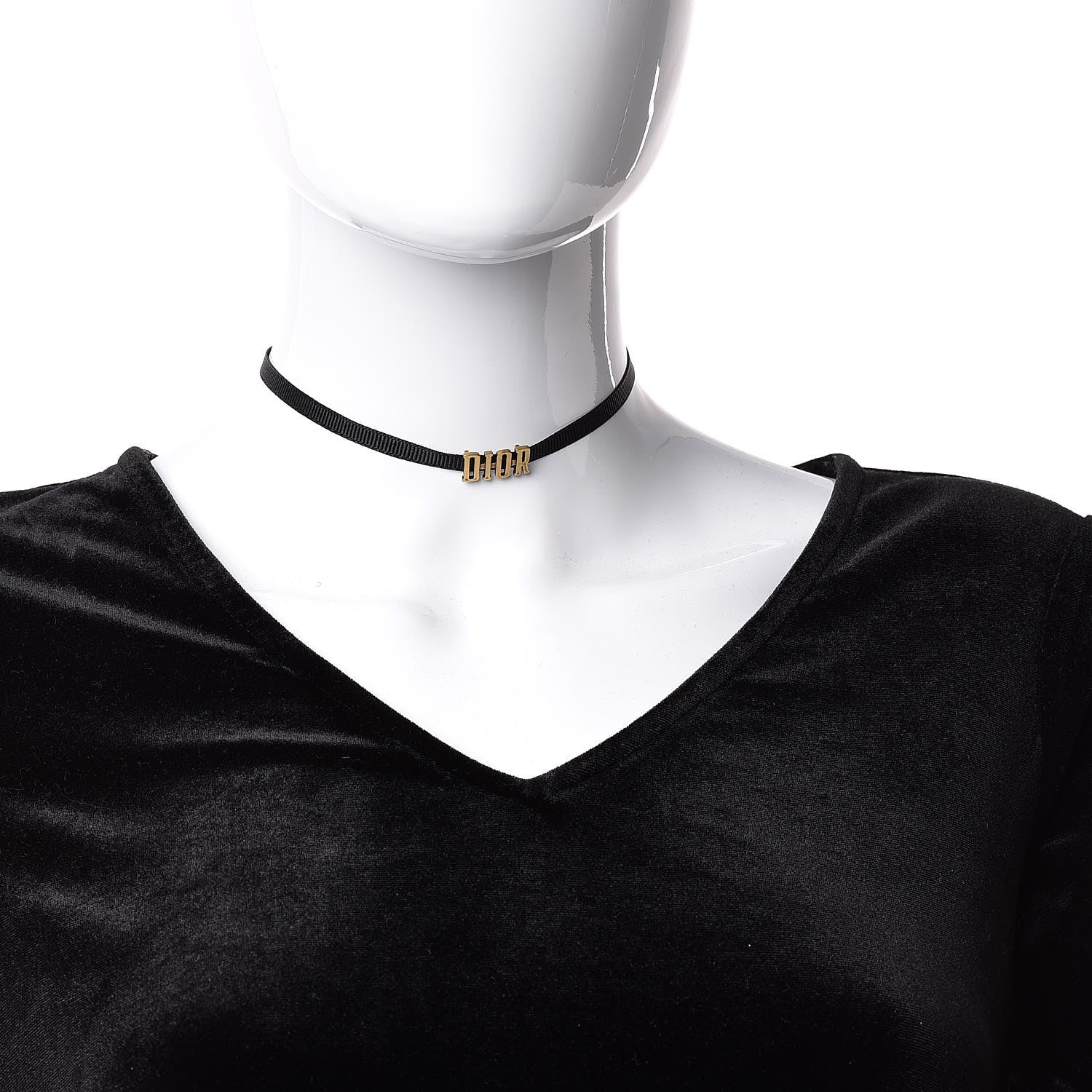 Christian Dior Grosgrain Ribbon Dior Logo Choker Necklace Black 2 of 5