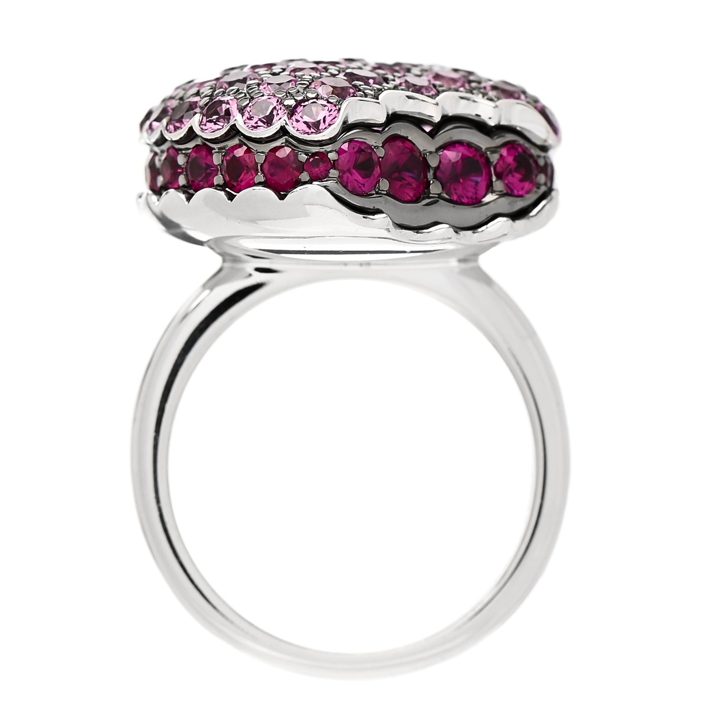 18K White Gold Ruby Pink Sapphire Macaron Ring 54 6.75