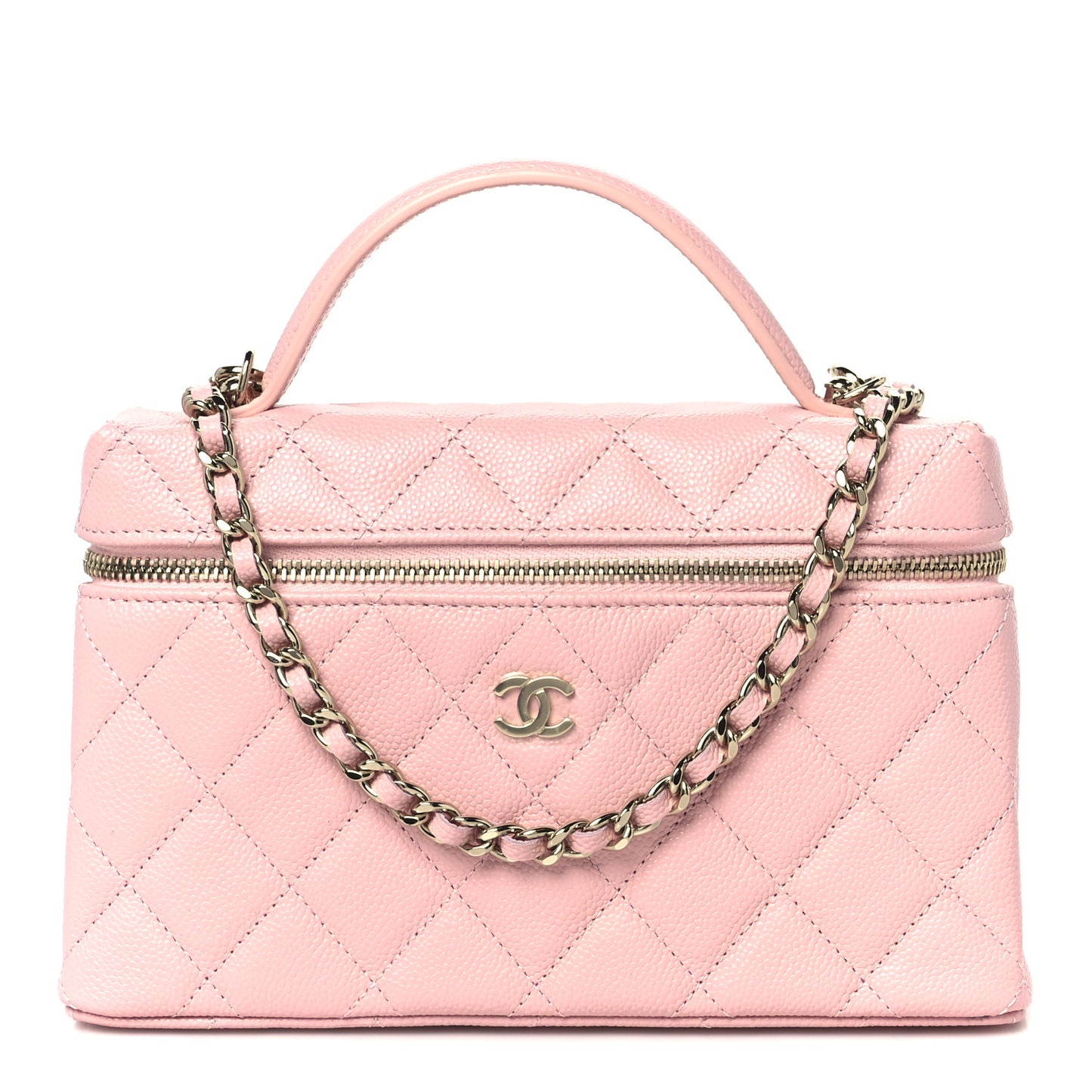 Caviar Quilted Top Handle Slim Vanity With Chain Light Pink