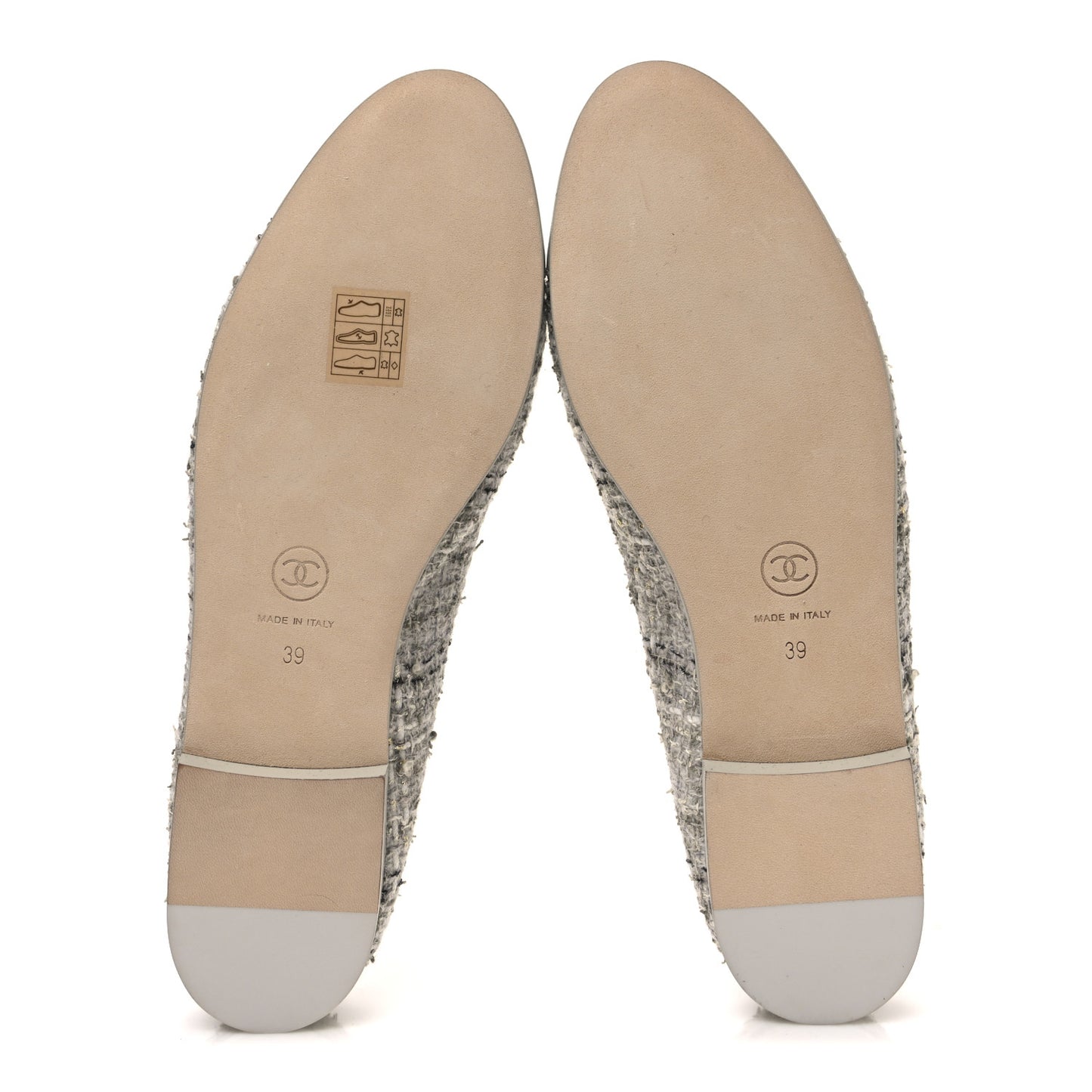 Tweed Lambskin Cap Toe Ballerina Flats 39 Grey Multicolor