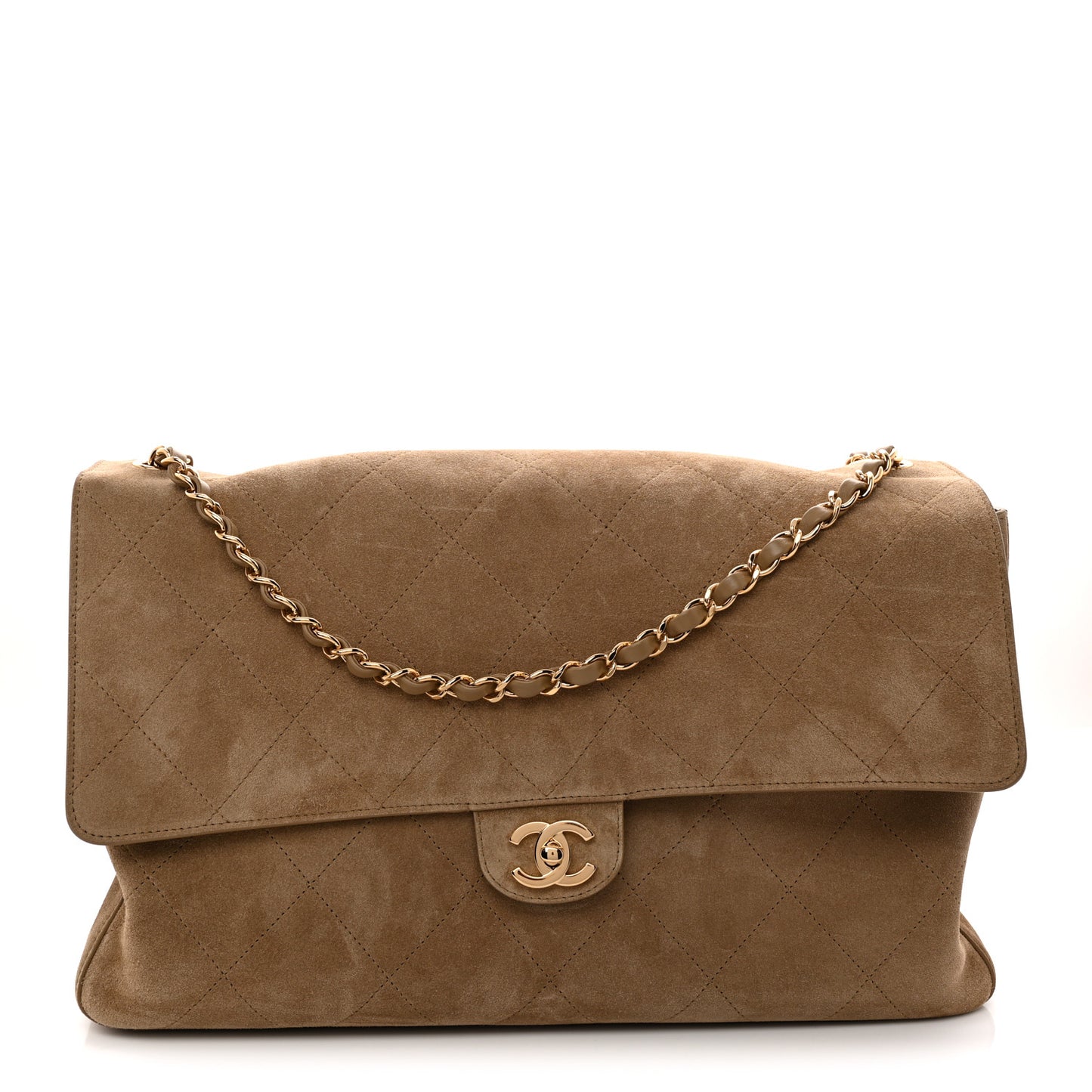 Suede Calfskin Souplissimo Maxi Flap Dark Beige