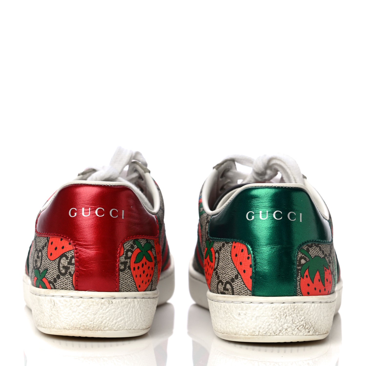 Gucci GG Supreme Monogram Strawberry Web Womens Ace Sneakers 36.5 Beige Multicolor Red Green 5 of 13