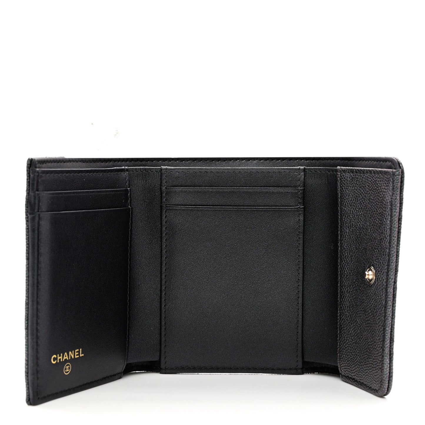 Iridescent Caviar Quilted Small Flap Wallet Black