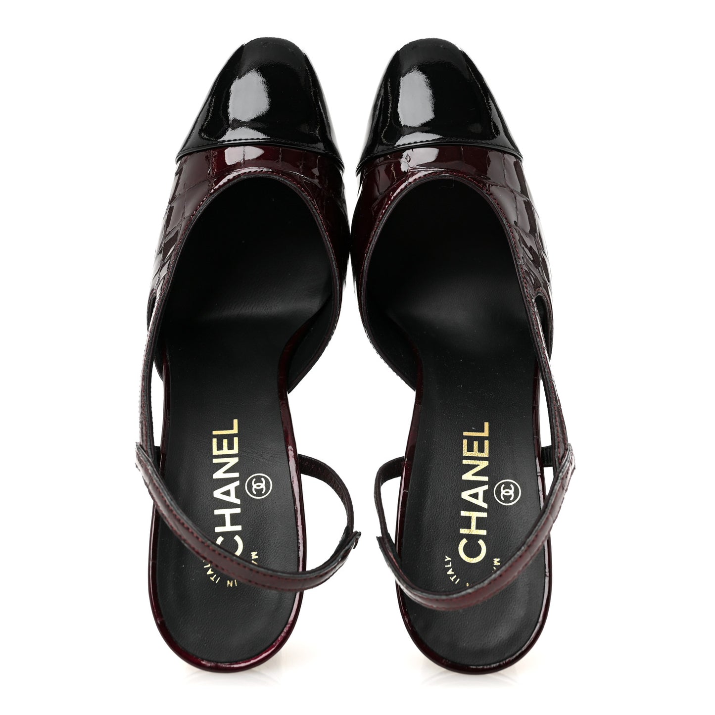 Patent Calfskin Crocodile Embossed Ballerina Flats 38.5 Dark Burgundy Black