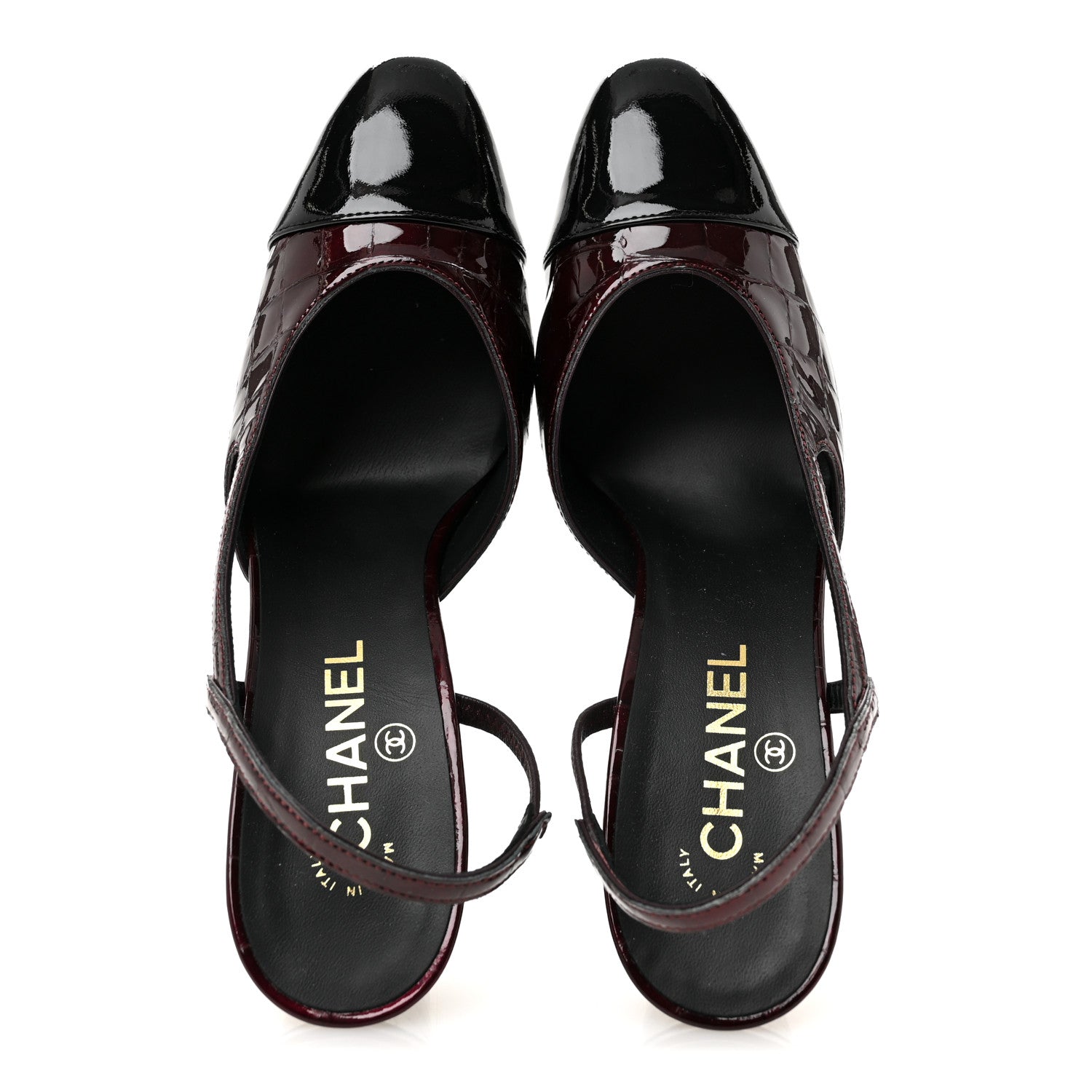 Chanel Patent Calfskin Crocodile Embossed Ballerina Flats 38.5 Dark Burgundy Black 2 of 10