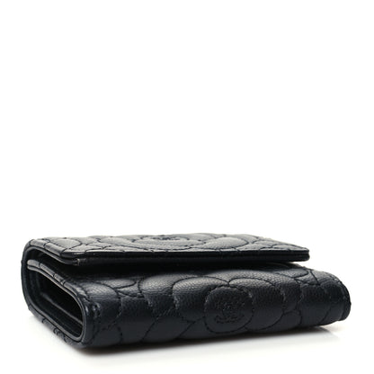 Chanel Caviar Camellia Embossed Compact Wallet Black 4 of 10
