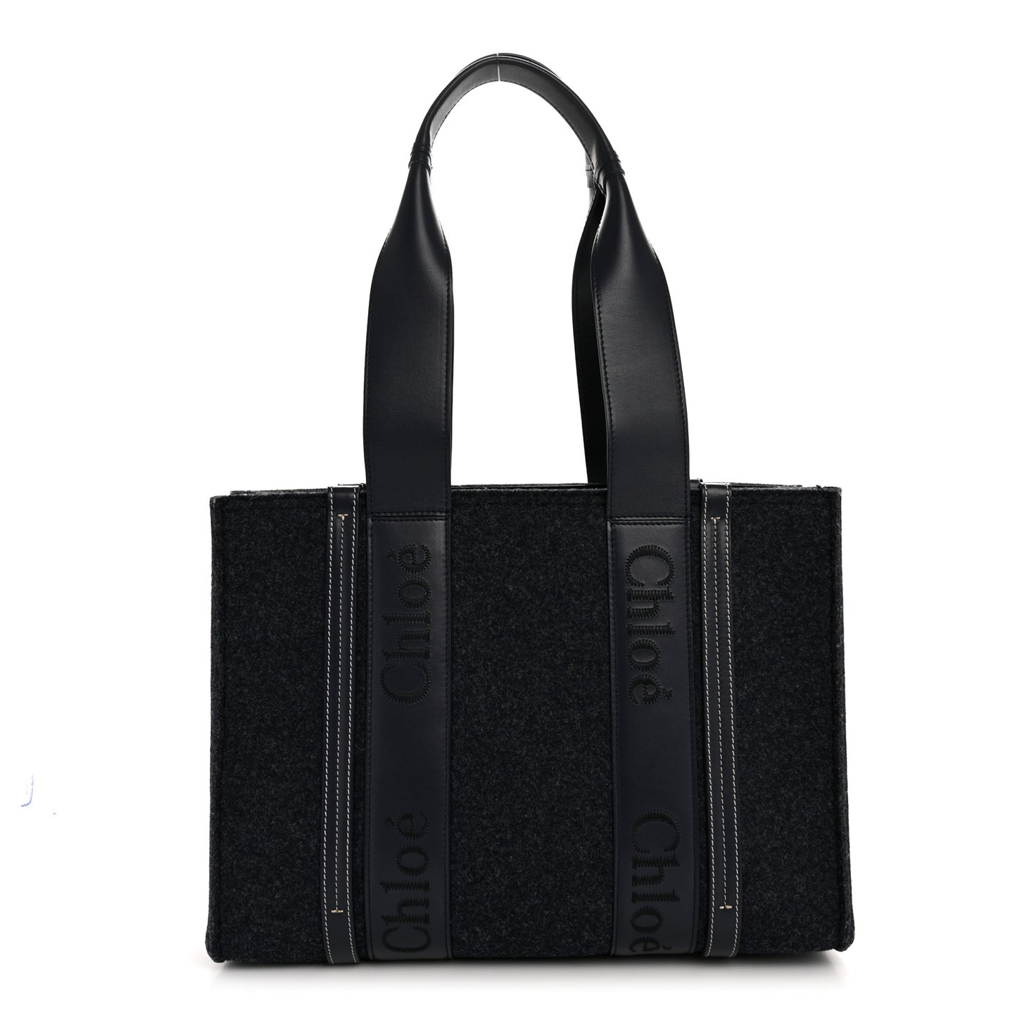 Felt Shiny Calfskin Medium Woody Ribbon Tote Obscure Navy