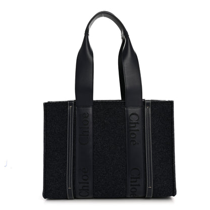 Chloe Felt Shiny Calfskin Medium Woody Ribbon Tote Obscure Navy 1 of 13