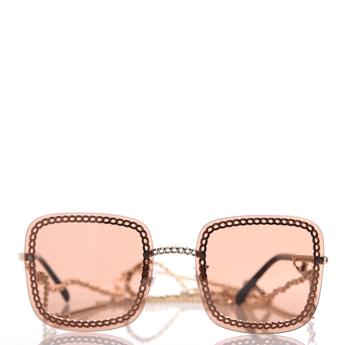 Metal Removable Chain Square Sunglasses 4244 Light Brown