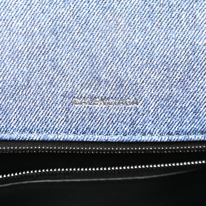 Balenciaga Nappa Denim Printed Small Hourglass Top Handle Bag Denim Blue 6 of 12