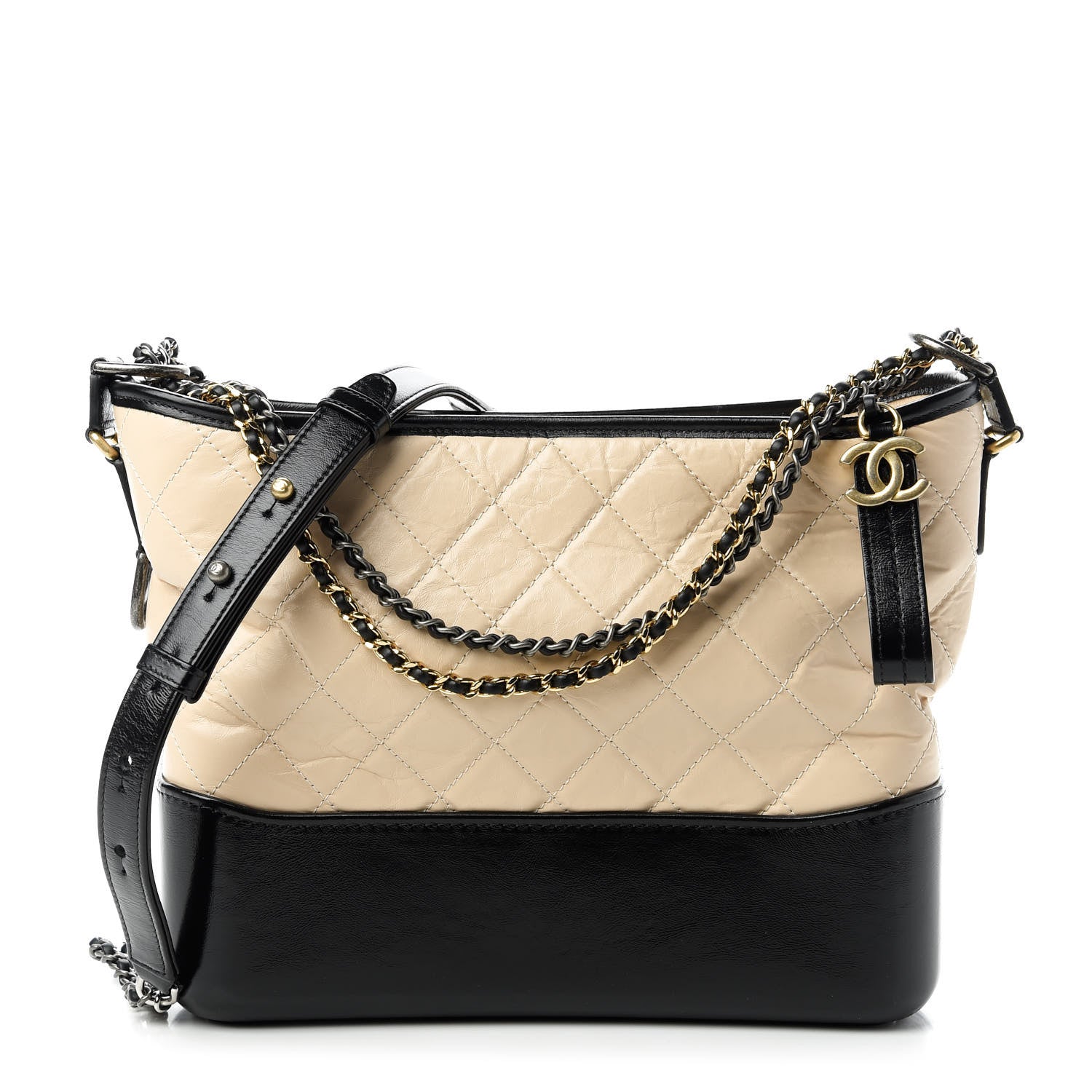 Chanel Aged Calfskin Quilted Medium Gabrielle Hobo Beige Black 1 of 10