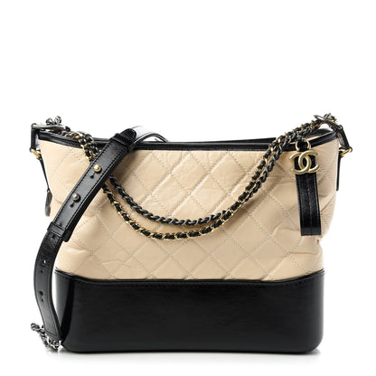 Chanel Aged Calfskin Quilted Medium Gabrielle Hobo Beige Black 1 of 10
