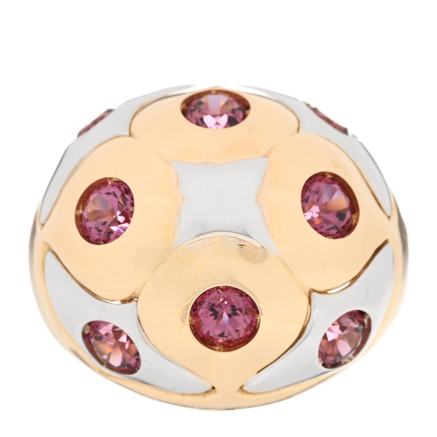 18K Yellow White Gold Garnet Roma Bombé Cocktail Ring 51 5.75