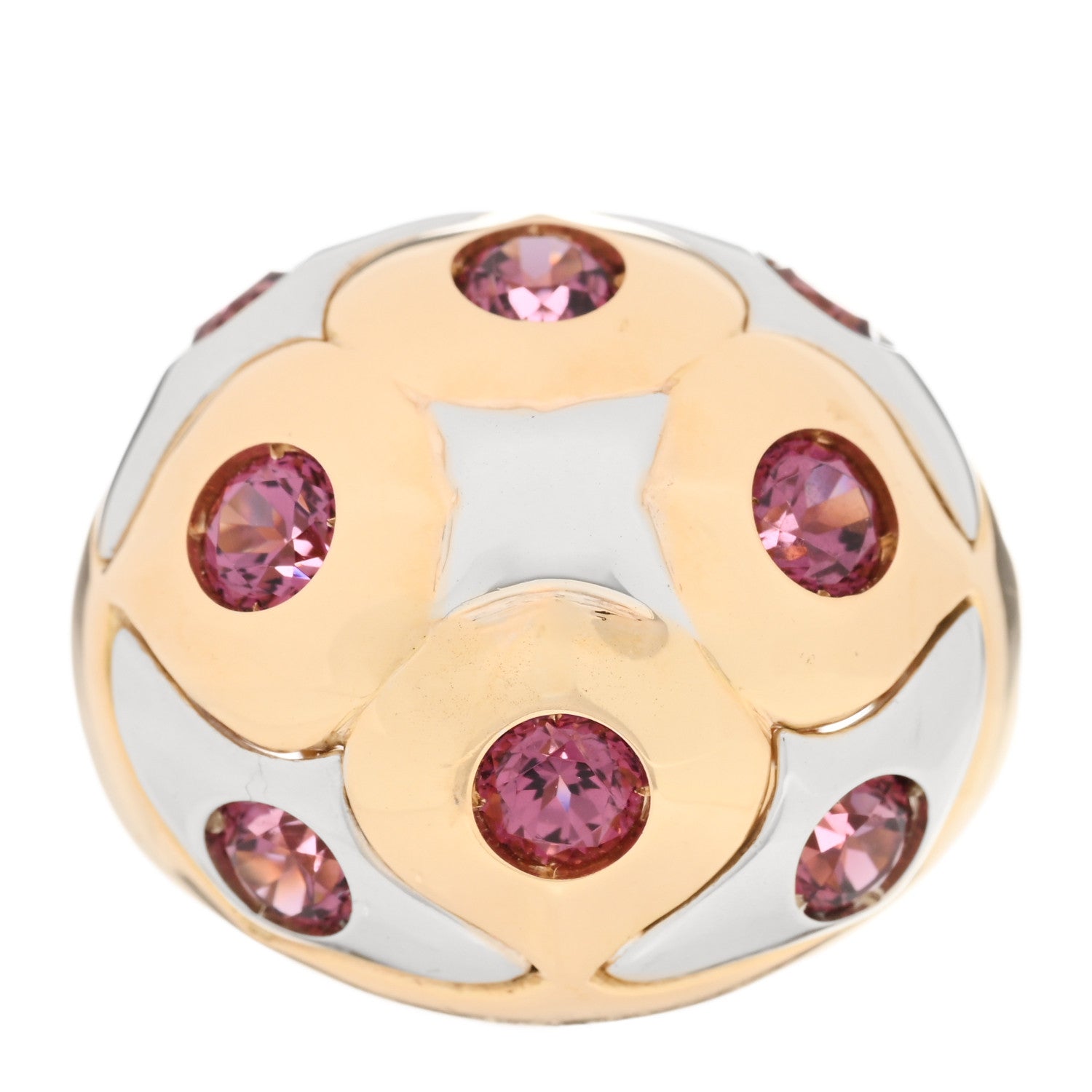 Bulgari 18K Yellow White Gold Garnet Roma Bombé Cocktail Ring 51 5.75 1 of 7
