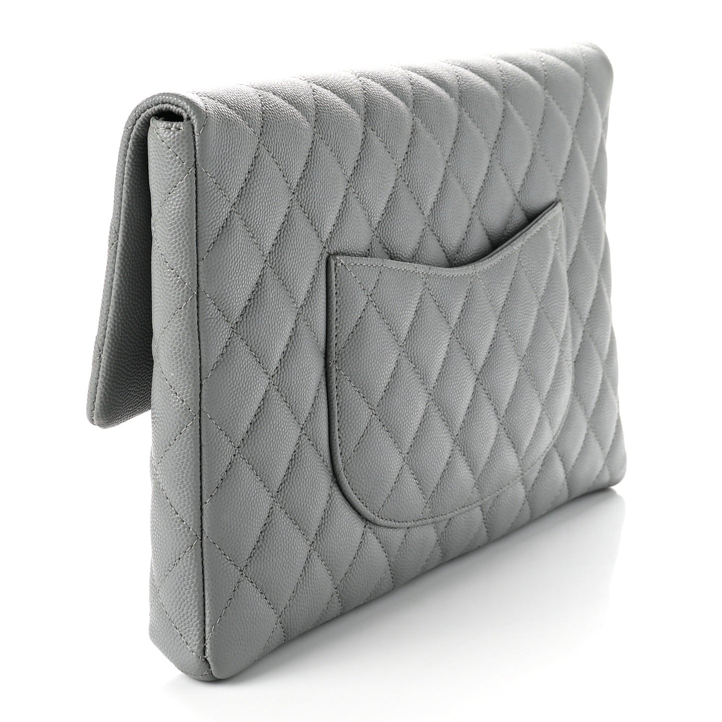 Caviar Quilted Flap Clutch Grey