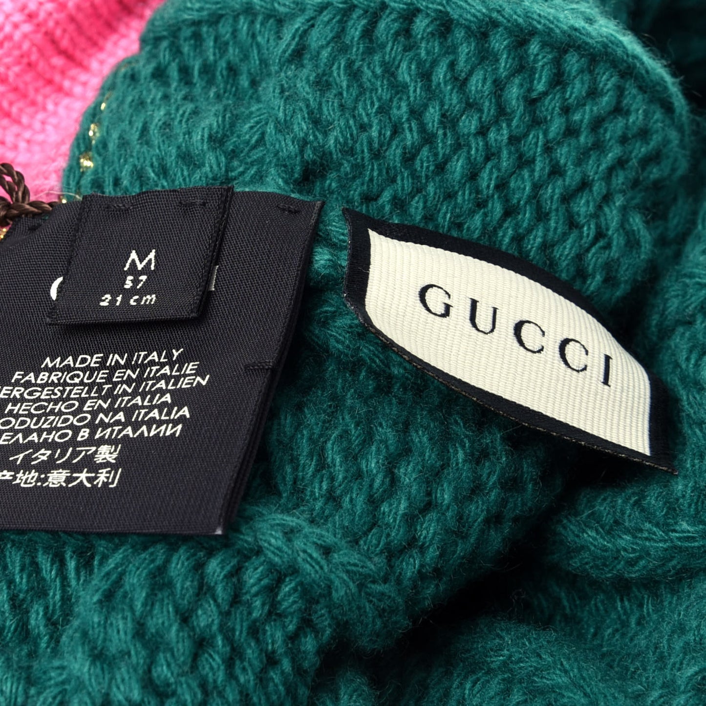 Wool Cashmere Polyamide Cable Knit Bonhate Beanie Hat M Grass Green Pink