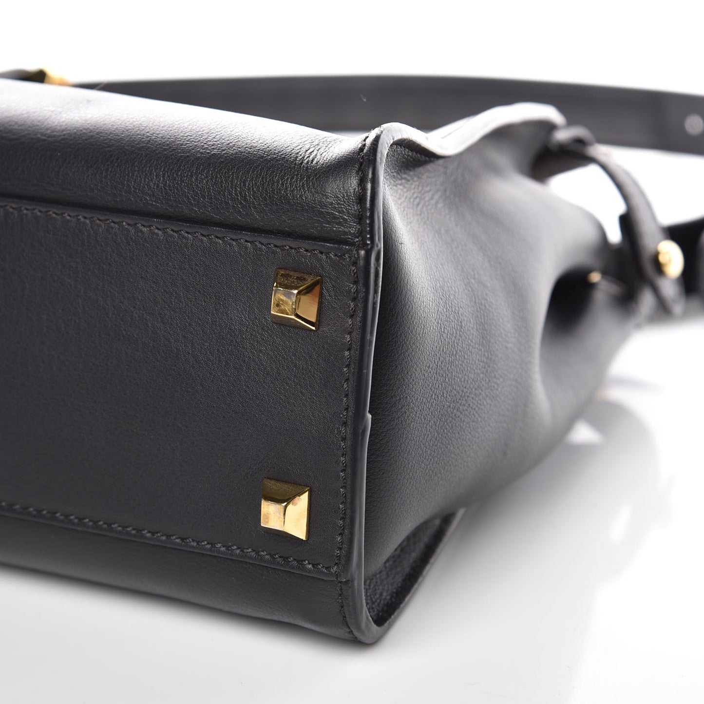 Vitello Seta Gold Studded Medium Peekaboo Iconic Satchel Black