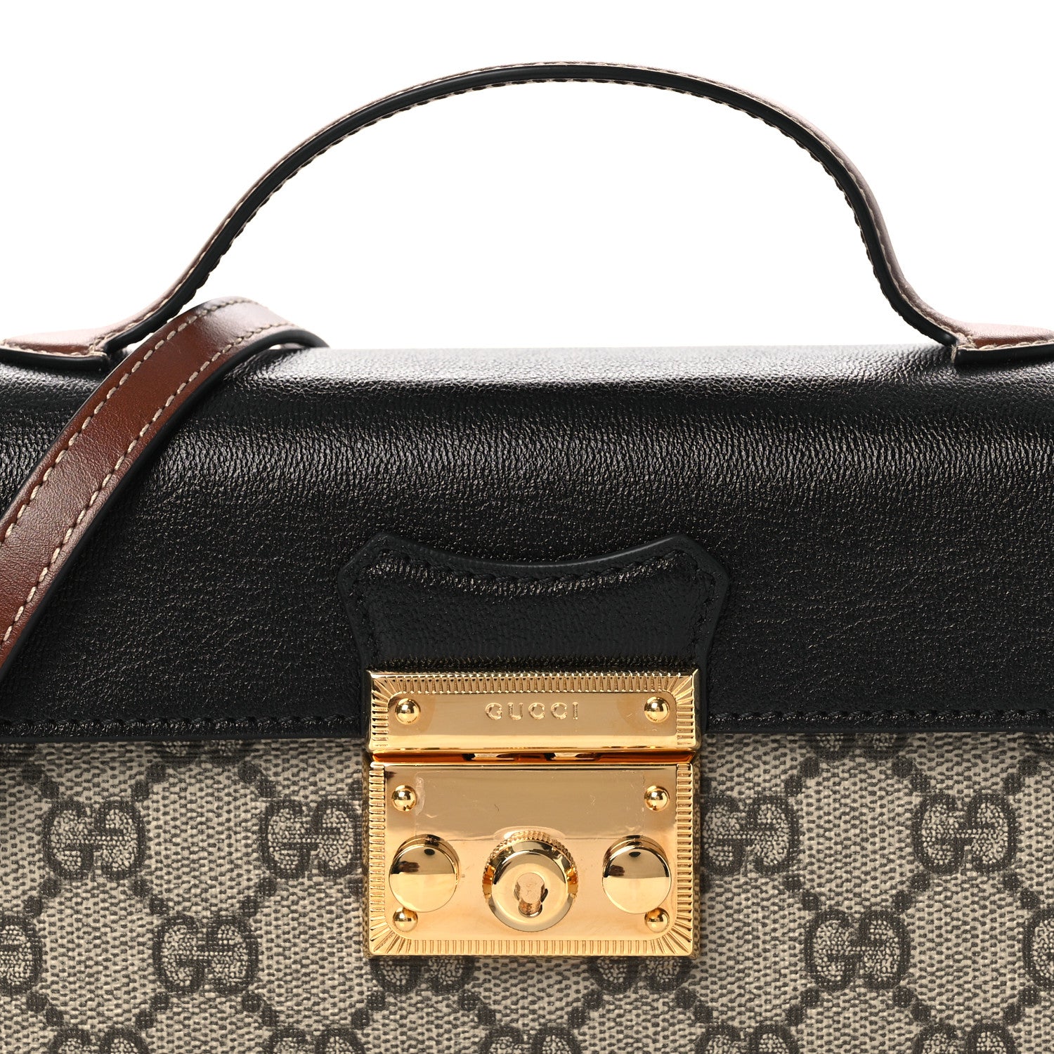 Gucci GG Supreme Monogram Calfskin Mini Padlock Top Handle Shoulder Bag Beige Black Cuir 8 of 13