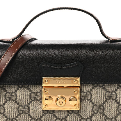 Gucci GG Supreme Monogram Calfskin Mini Padlock Top Handle Shoulder Bag Beige Black Cuir 8 of 13
