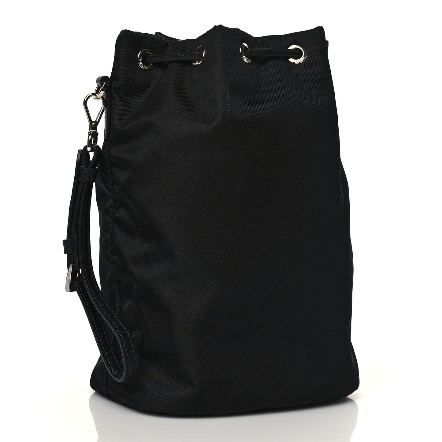 Saffiano Tessuto Nylon Vela Bucket Wristlet Black