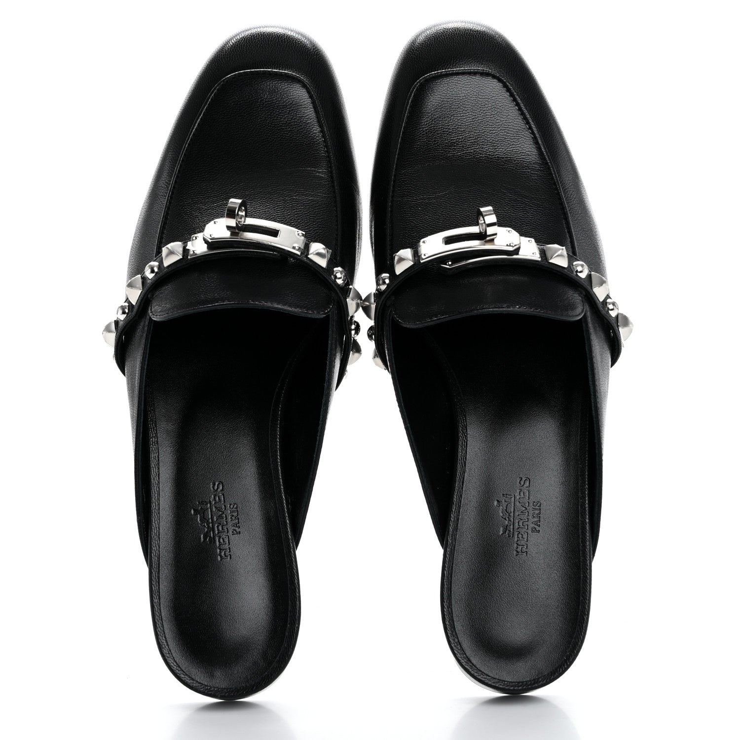 Hermes Goatskin Medor Studded Oz Mules 37.5 Black 2 of 10