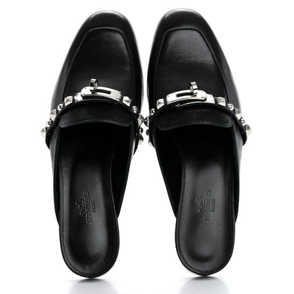 Hermes Goatskin Medor Studded Oz Mules 37.5 Black 2 of 10