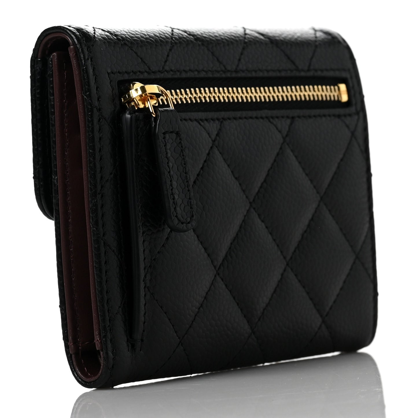 Caviar Quilted Compact Flap Wallet Black