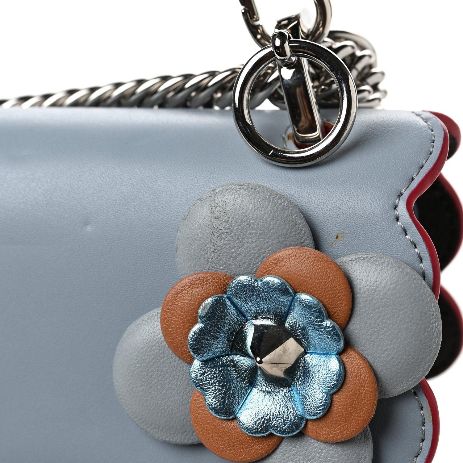 Fendi Vitello Liberty Lucido Flowerland Scalloped Studded Kan I Shoulder Bag Azzurro Polvere Multicolor 9 of 9