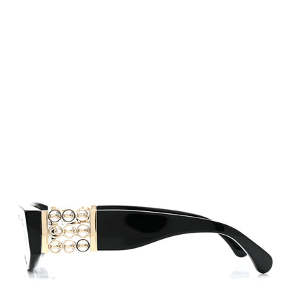 Chanel Acetate Glass Pearl Polarized Oval Sunglasses 5544 Black 3 of 8