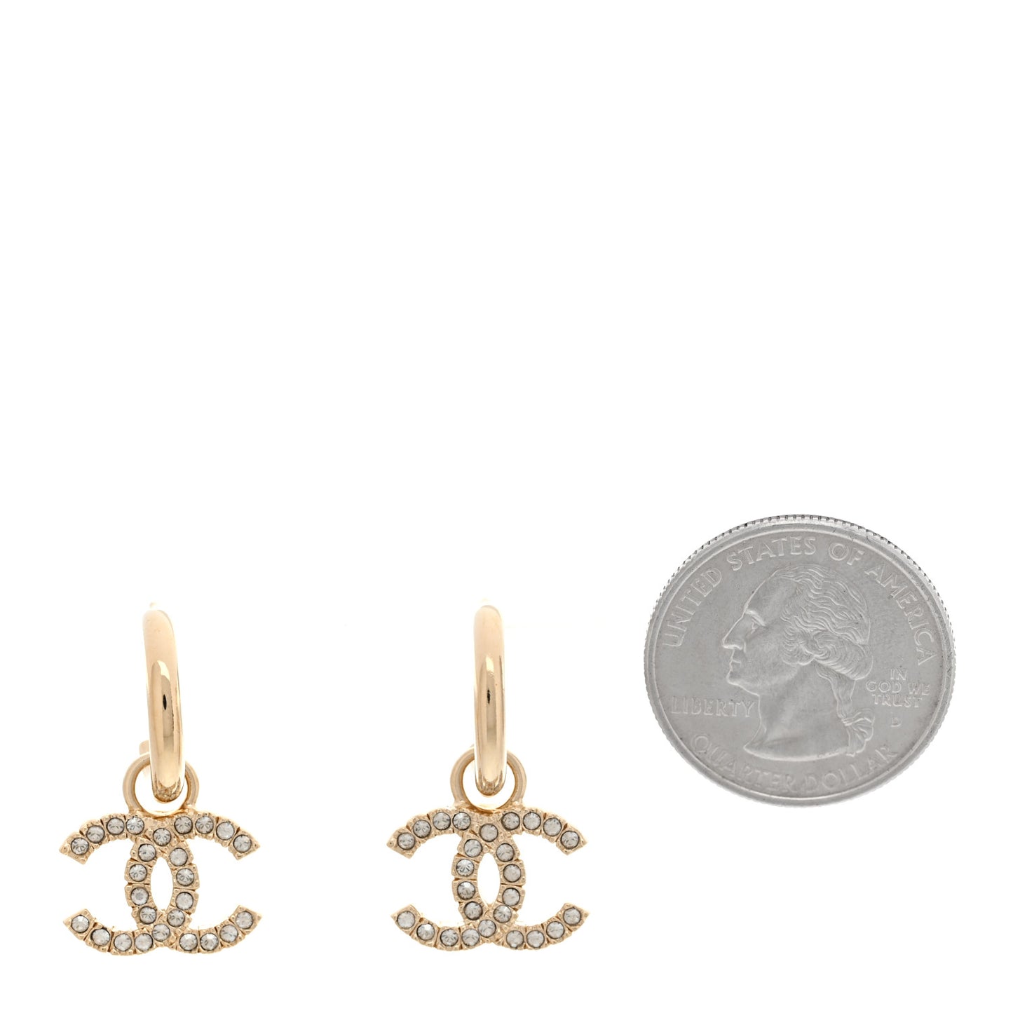 Metal Crystal CC Hoop Drop Earrings Gold